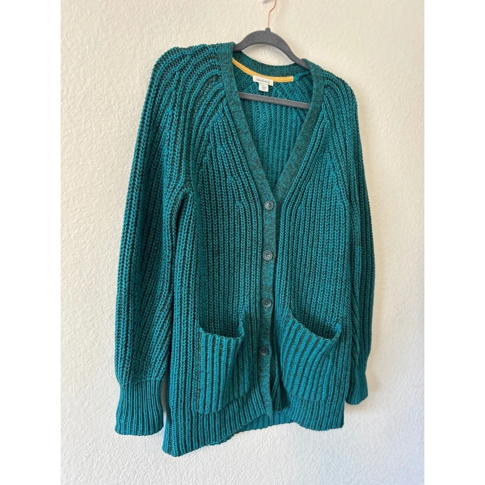 Sundance Coastal Grandma Teal Green Chunky Ribbed Knit Cardigan Sweater SZ SM - Picture 2 of 8